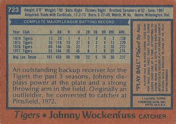 1978 Topps #723 Johnny Wockenfuss Back