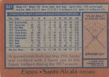 1978 Topps #321 Santo Alcala Back