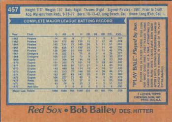 1978 Topps #457 Bob Bailey Back