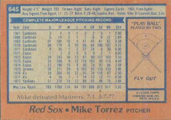 1978 Topps #645 Mike Torrez Back