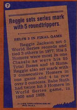 1978 Topps #7 Reggie Jackson Back