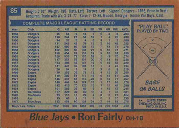 1978 Topps #85 Ron Fairly Back