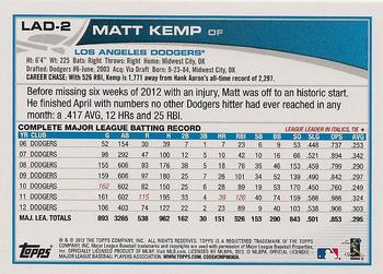 2013 Topps Los Angeles Dodgers #LAD2 Matt Kemp Back