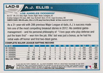 2013 Topps Los Angeles Dodgers #LAD8 A.J. Ellis Back