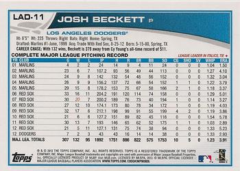 2013 Topps Los Angeles Dodgers #LAD11 Josh Beckett Back