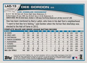 2013 Topps Los Angeles Dodgers #LAD13 Dee Gordon Back