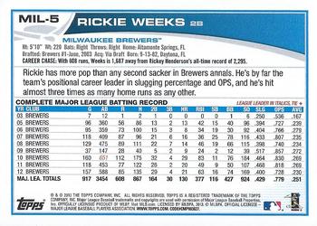 2013 Topps Milwaukee Brewers #MIL5 Rickie Weeks Back