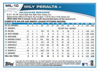 2013 Topps Milwaukee Brewers #MIL10 Wily Peralta Back