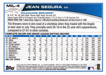 2013 Topps Milwaukee Brewers #MIL4 Jean Segura Back