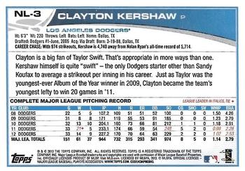 2013 Topps National League All-Stars #NL-3 Clayton Kershaw Back