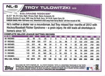 2013 Topps National League All-Stars #NL-6 Troy Tulowitzki Back