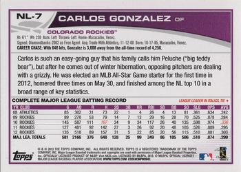 2013 Topps National League All-Stars #NL-7 Carlos Gonzalez Back