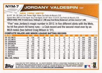2013 Topps New York Mets #NYM7 Jordany Valdespin Back