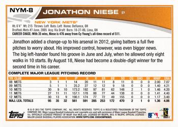 2013 Topps New York Mets #NYM8 Jonathon Niese Back