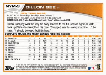 2013 Topps New York Mets #NYM9 Dillon Gee Back