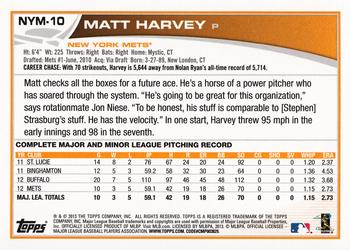 2013 Topps New York Mets #NYM10 Matt Harvey Back