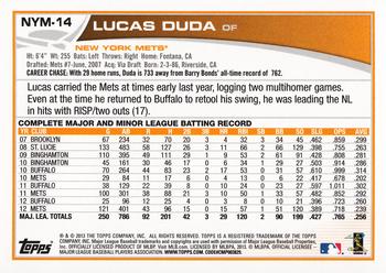 2013 Topps New York Mets #NYM14 Lucas Duda Back