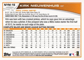 2013 Topps New York Mets #NYM15 Kirk Nieuwenhuis Back