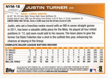 2013 Topps New York Mets #NYM16 Justin Turner Back