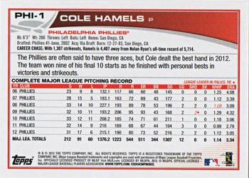 2013 Topps Philadelphia Phillies #PHI-1 Cole Hamels Back