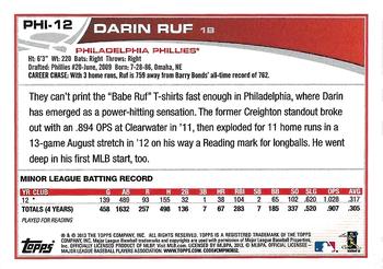 2013 Topps Philadelphia Phillies #PHI-12 Darin Ruf Back