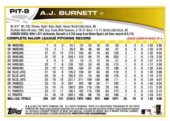 2013 Topps Pittsburgh Pirates #PIT9 A.J. Burnett Back