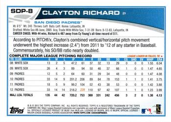 2013 Topps San Diego Padres #SDP8 Clayton Richard Back
