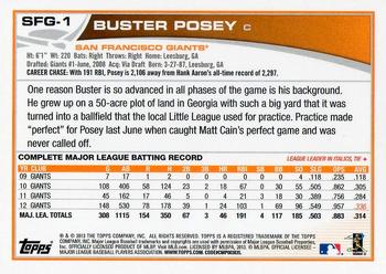 2013 Topps San Francisco Giants #SFG-1 Buster Posey Back