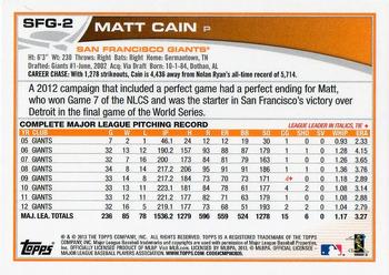 2013 Topps San Francisco Giants #SFG-2 Matt Cain Back