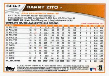 2013 Topps San Francisco Giants #SFG-7 Barry Zito Back