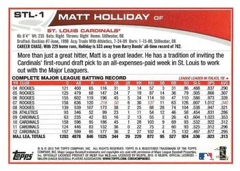 2013 Topps St. Louis Cardinals #STL1 Matt Holliday Back