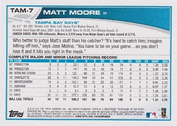 2013 Topps Tampa Bay Rays #TAM7 Matt Moore Back