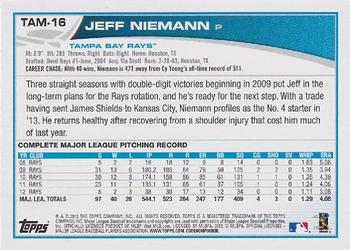 2013 Topps Tampa Bay Rays #TAM16 Jeff Niemann Back