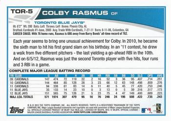 2013 Topps Toronto Blue Jays #TOR-5 Colby Rasmus Back