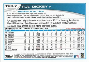 2013 Topps Toronto Blue Jays #TOR-7 R.A. Dickey Back