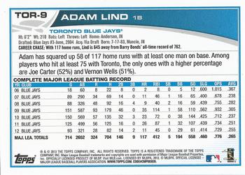 2013 Topps Toronto Blue Jays #TOR-9 Adam Lind Back