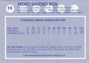 1989 Legoe Bellingham Mariners #19 Pedro Roa Back