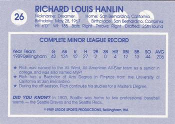 1989 Legoe Bellingham Mariners #26 Rich Hanlin Back