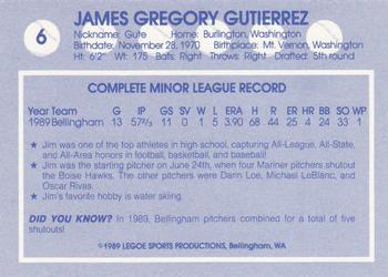 1989 Legoe Bellingham Mariners #6 Jim Gutierrez Back