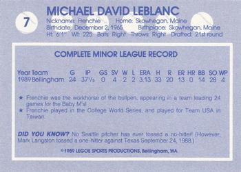 1989 Legoe Bellingham Mariners #7 Michael LeBlanc Back