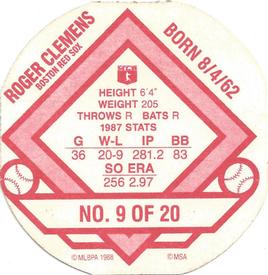 1988 Tetley Tea Discs #9 Roger Clemens Back