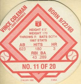 1988 Tetley Tea Discs #11 Vince Coleman Back