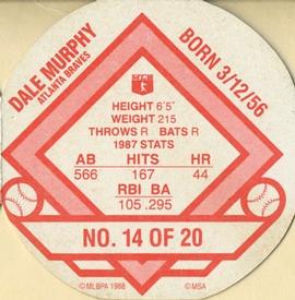 1988 Tetley Tea Discs #14 Dale Murphy Back