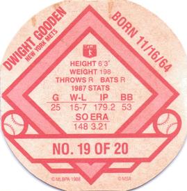 1988 Tetley Tea Discs #19 Dwight Gooden Back