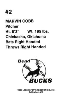 1989 Legoe Bend Bucks #2 Marvin Cobb Back