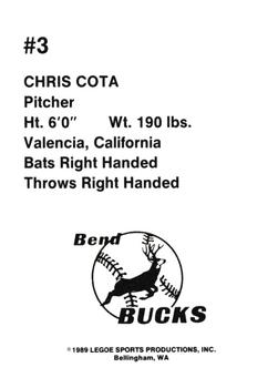 1989 Legoe Bend Bucks #3 Chris Cota Back