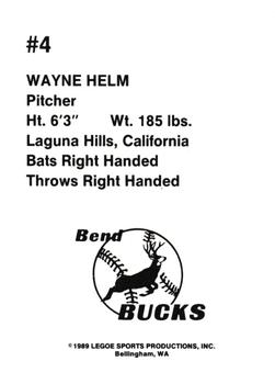 1989 Legoe Bend Bucks #4 Wayne Helm Back