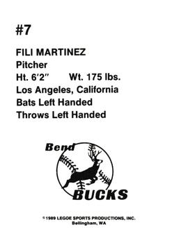 1989 Legoe Bend Bucks #7 Fili Martinez Back