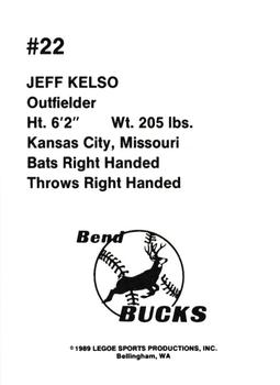 1989 Legoe Bend Bucks #22 Jeff Kelso Back