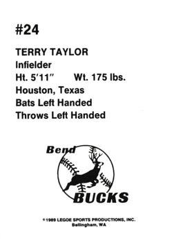 1989 Legoe Bend Bucks #24 Terry Taylor Back
